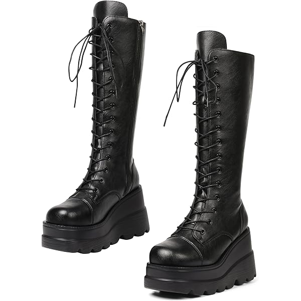 【むにょ】 Amazon.com: Julymens Women's Punk High Chunky Heel Knee Boots Side